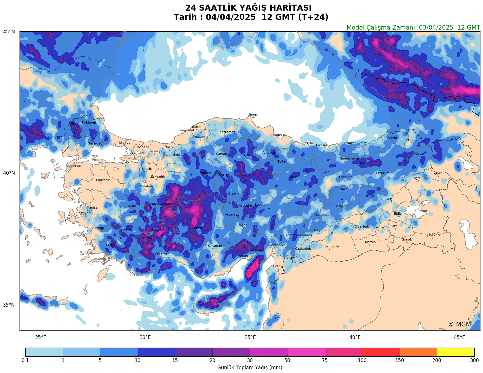 WRF Model Harita: Günlük Yağış Haritası