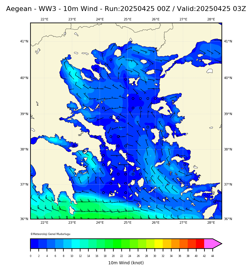 ww3 Harita: 10 m. Wind Direction and Speed