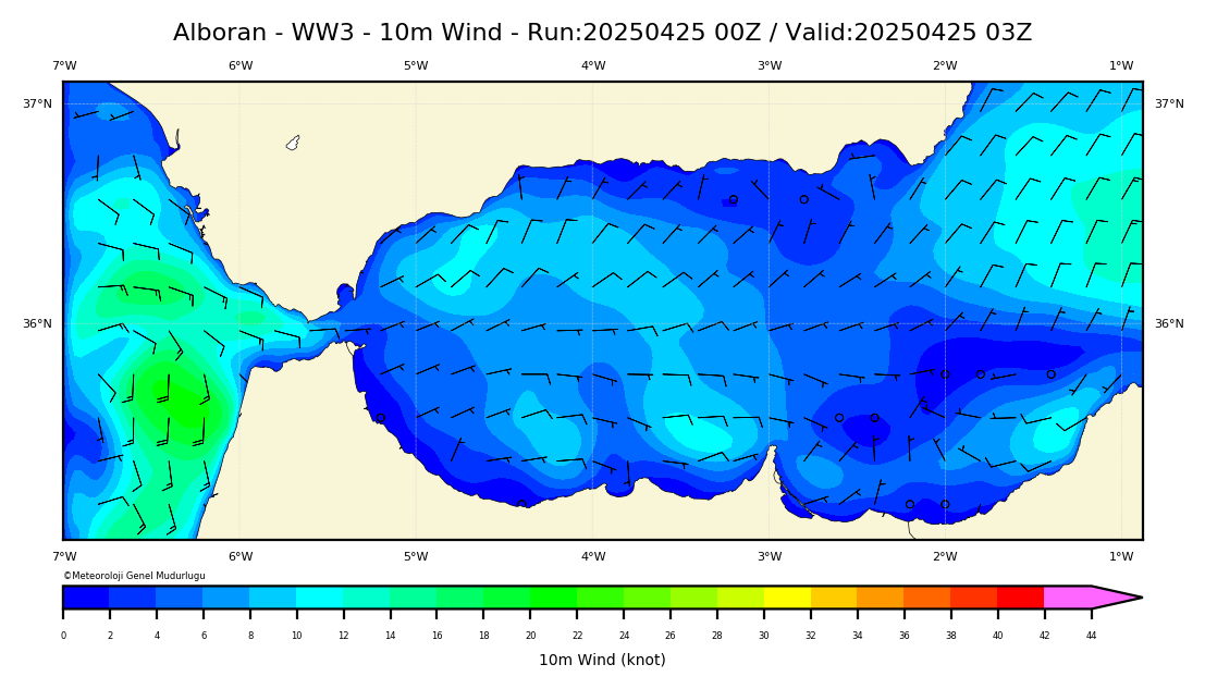 ww3 Harita: 10 m. Wind Direction and Speed