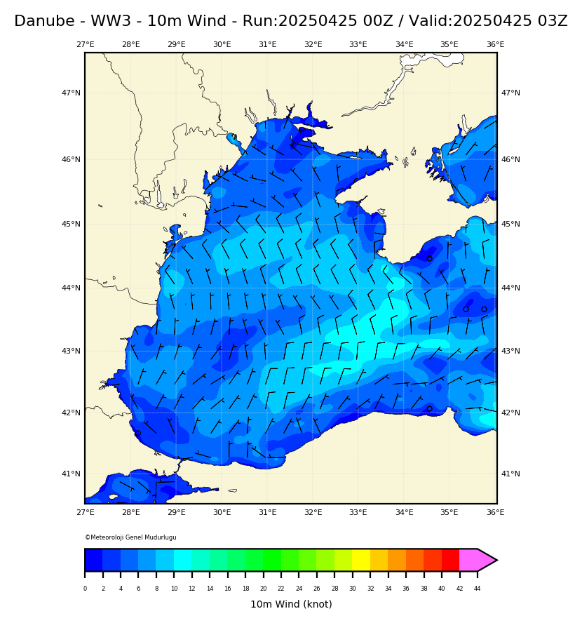 ww3 Harita: 10 m. Wind Direction and Speed