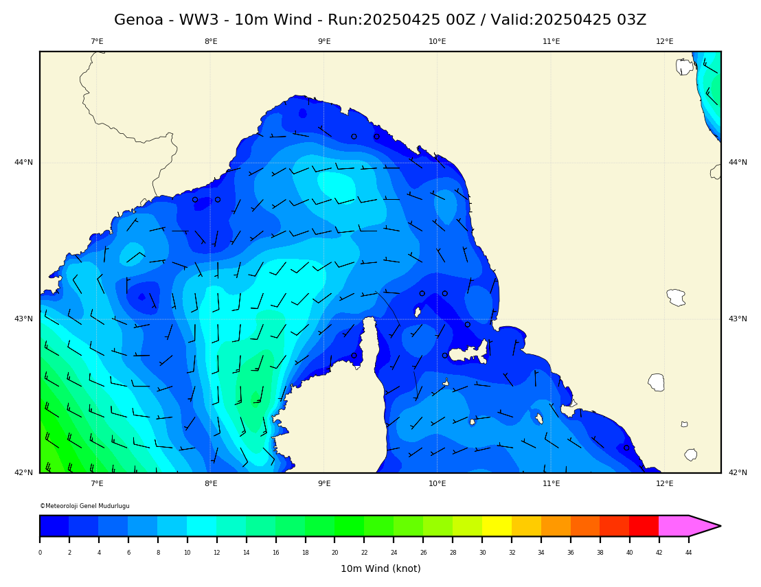 ww3 Harita: 10 m. Wind Direction and Speed