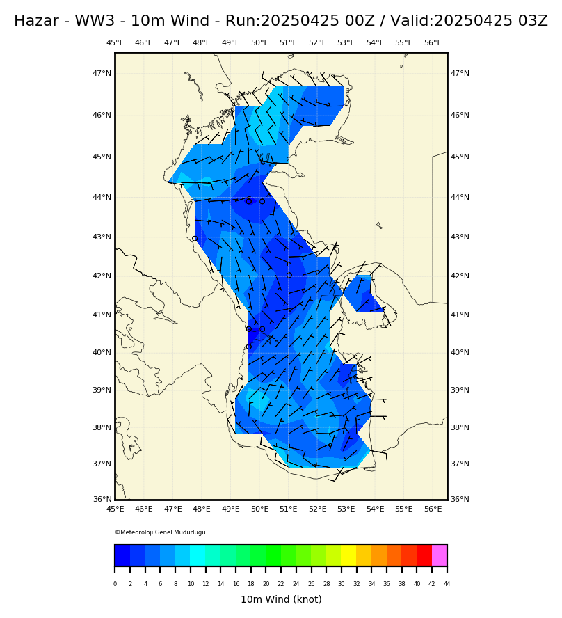 ww3 Harita: 10 m. Wind Direction and Speed