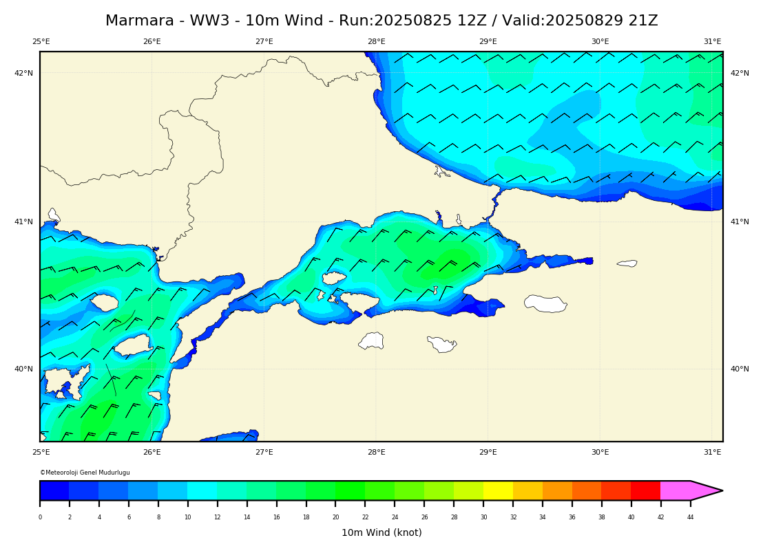 ww3 Harita: 10 m. Wind Direction and Speed