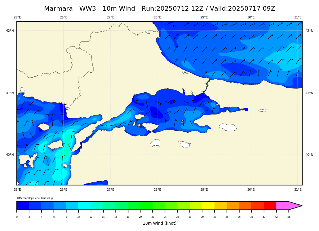 ww3 Harita: 10 m. Wind Direction and Speed