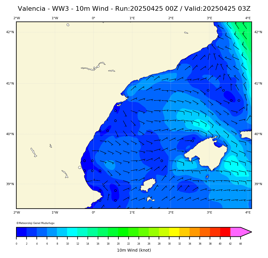 ww3 Harita: 10 m. Wind Direction and Speed