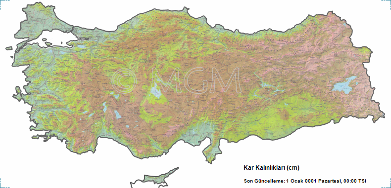 Türkiye'nin Kayak Merkezlerindeki Güncel Kar Kalınlığını gösteren harita