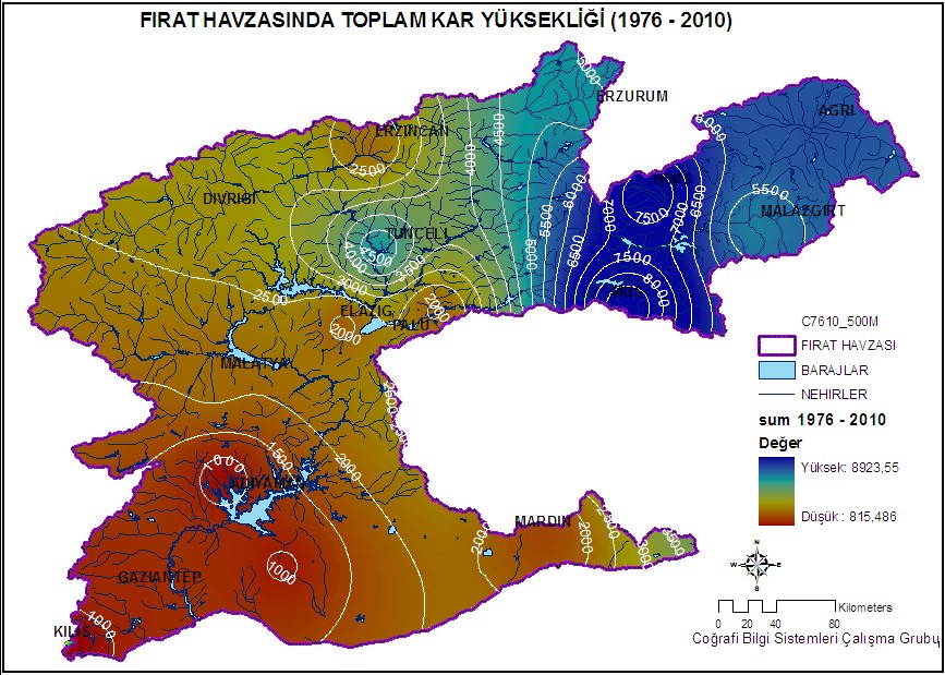 Şekil 16. Fırat Havzasında toplam kar yüksekliği (1976 - 2010)