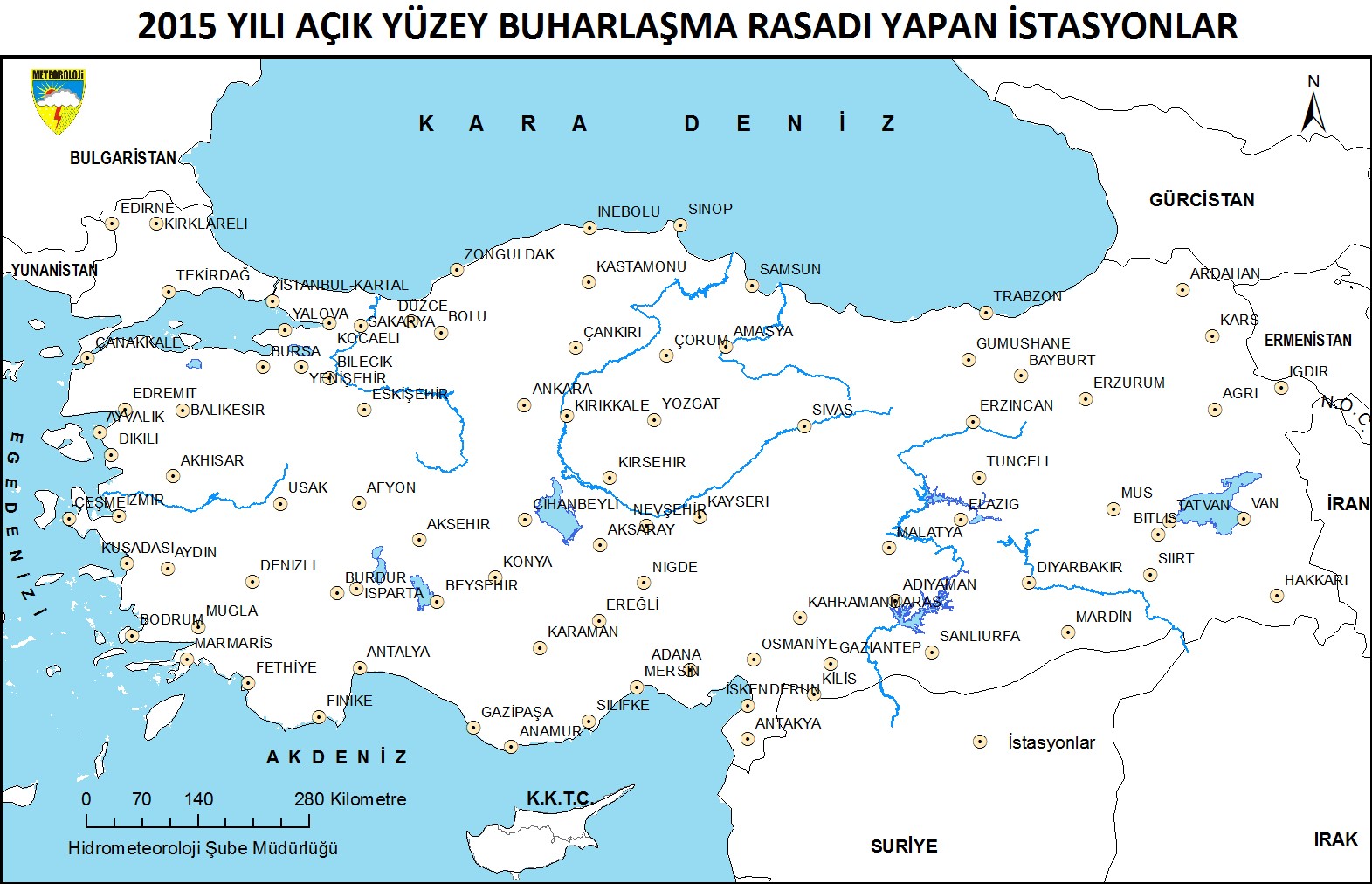 Şekil 11. Buharlaşma Rasadı Yapan İstasyonlar