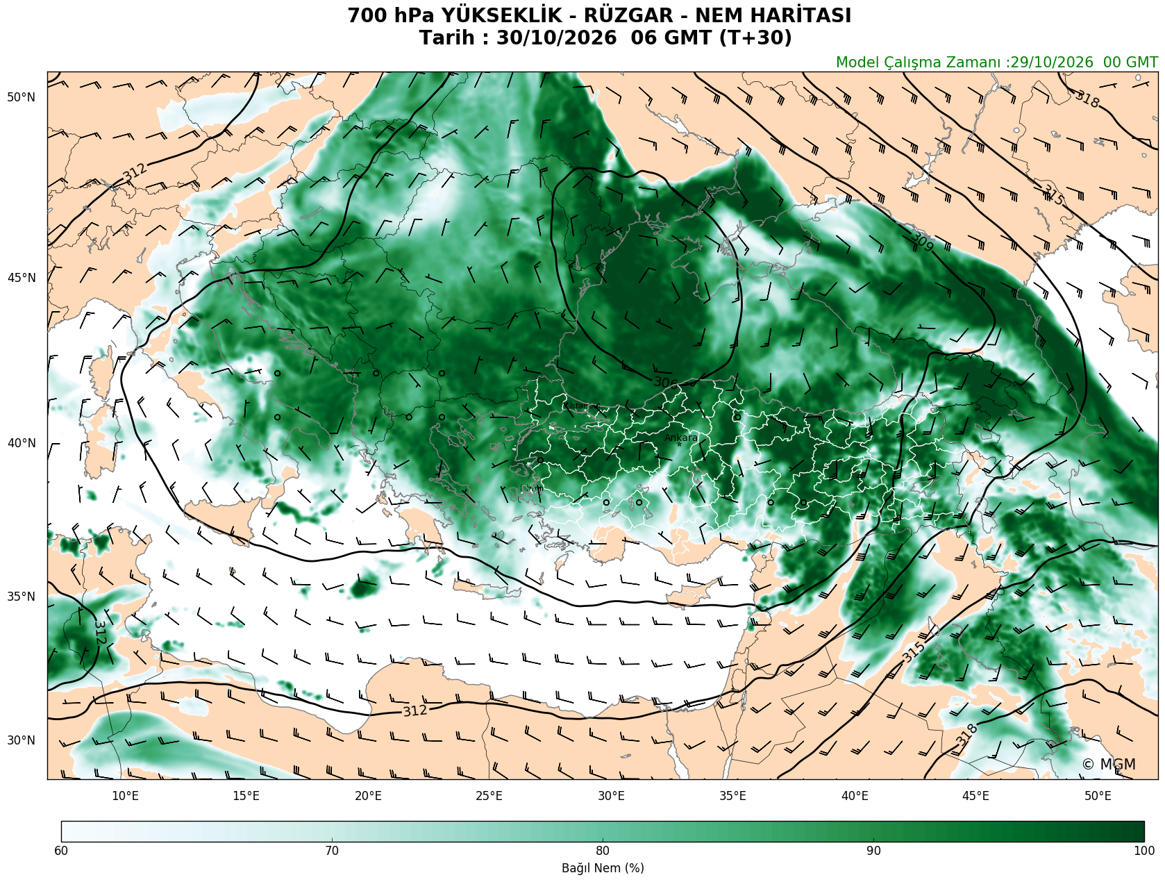 WRF Model Harita: 700 hPa Haritası