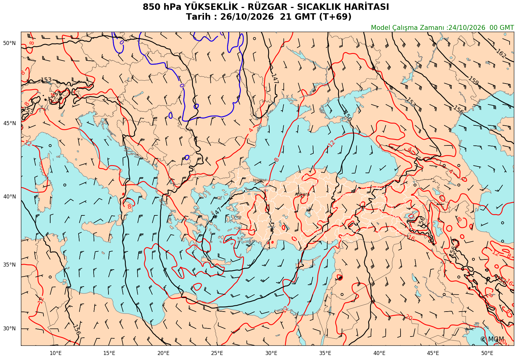 WRF Model Harita: 850 hPa HaritasÄ±