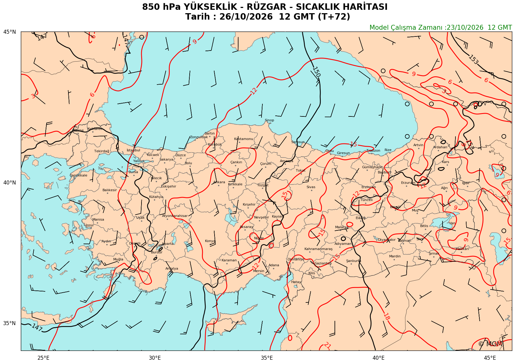 WRF Model Harita: 850 hPa Haritası