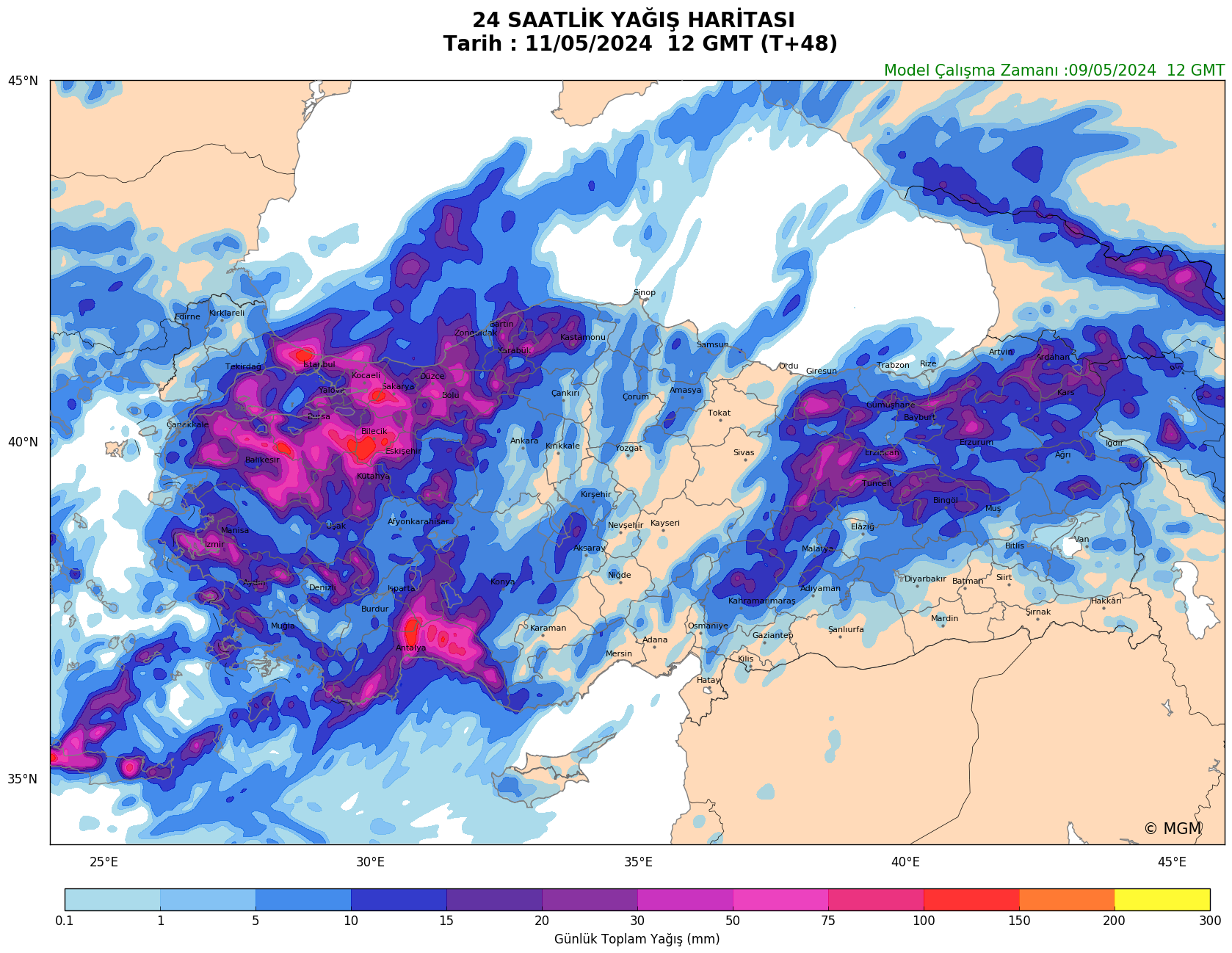 WRF Model Harita: Günlük Yağış Haritası