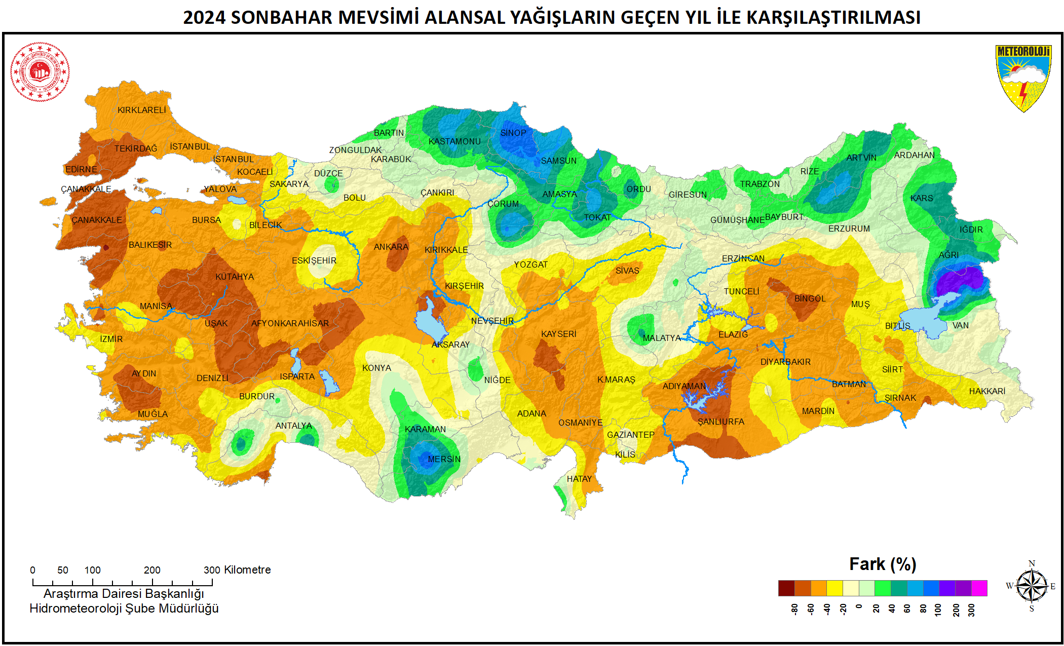 Dönem Yağışlarının geçen Yıl ile Mukayesesi Haritası