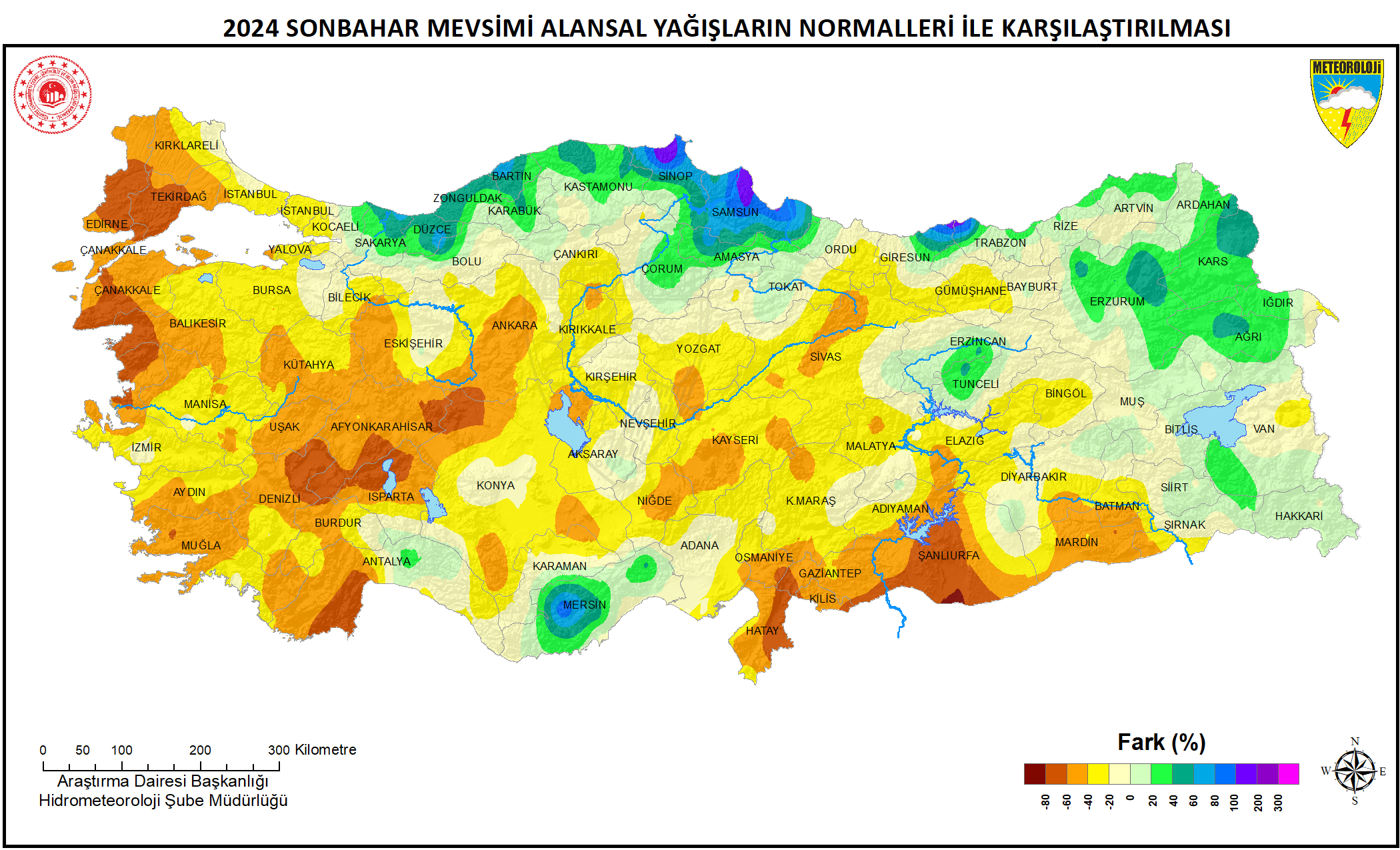 Dönem Yağışlarının Normalleri ile Mukayesesi Haritası