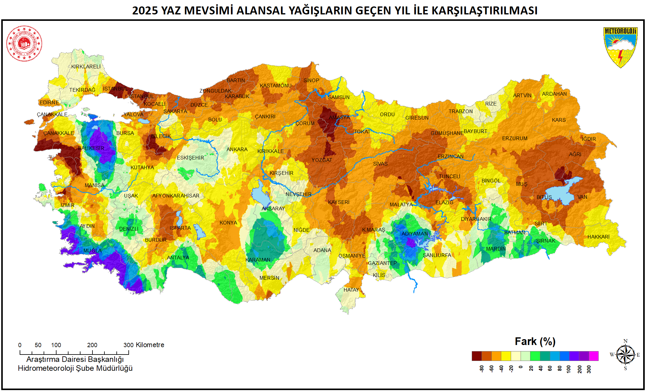 Dönem Yağışlarının geçen Yıl ile Mukayesesi Haritası