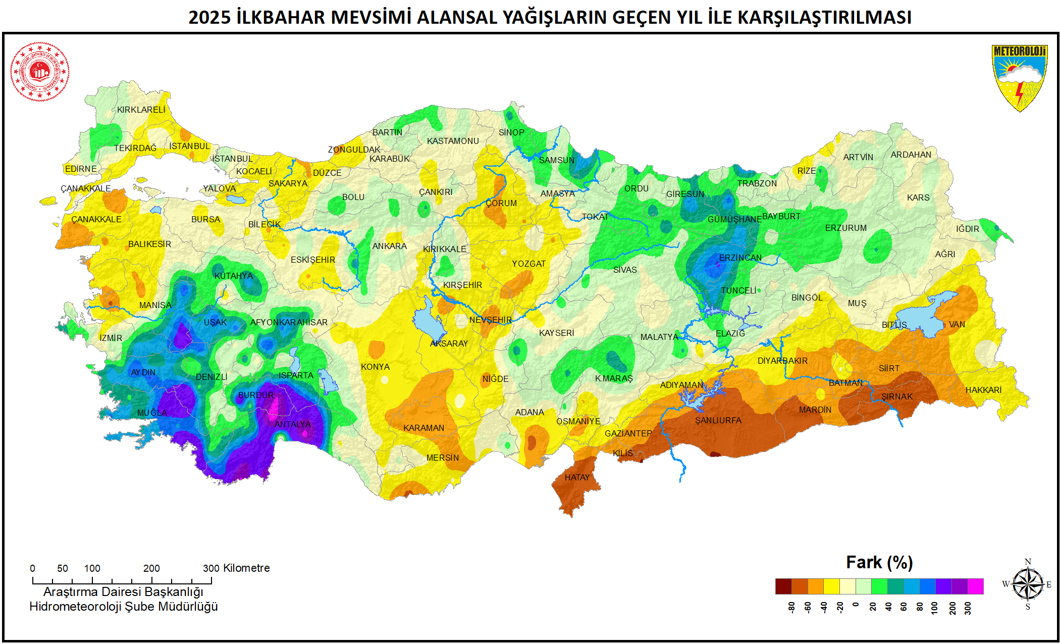 Dönem Yağışlarının geçen Yıl ile Mukayesesi Haritası