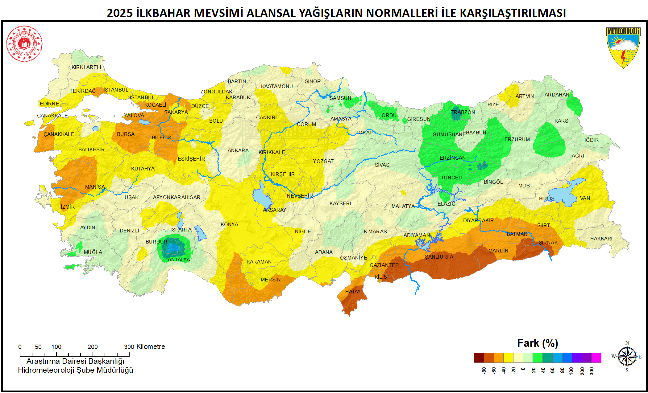 Dönem Yağışlarının Normalleri ile Mukayesesi Haritası