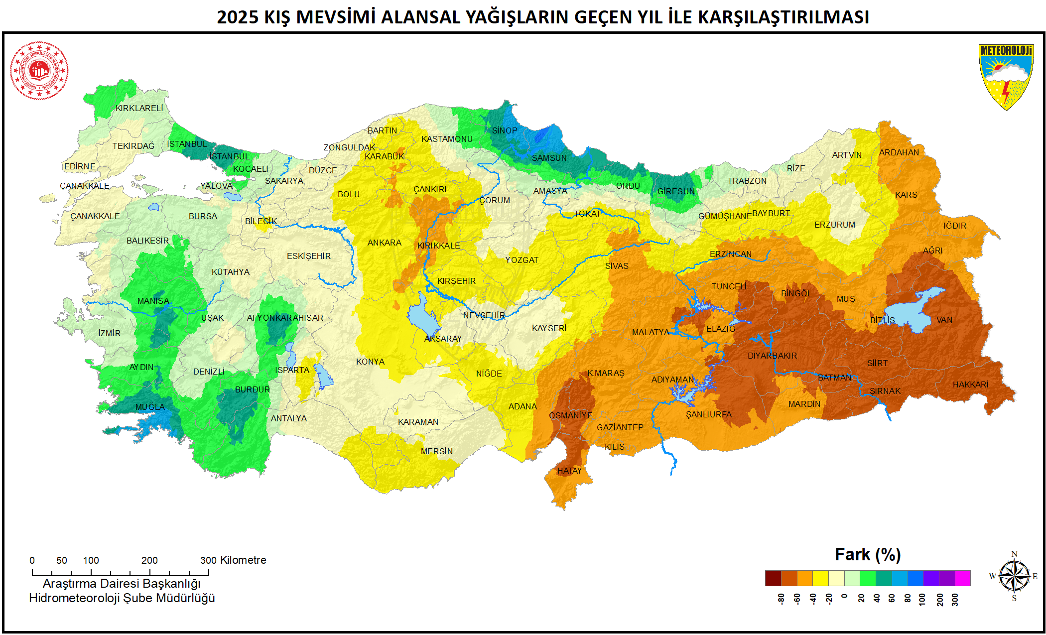 Dönem Yağışlarının geçen Yıl ile Mukayesesi Haritası