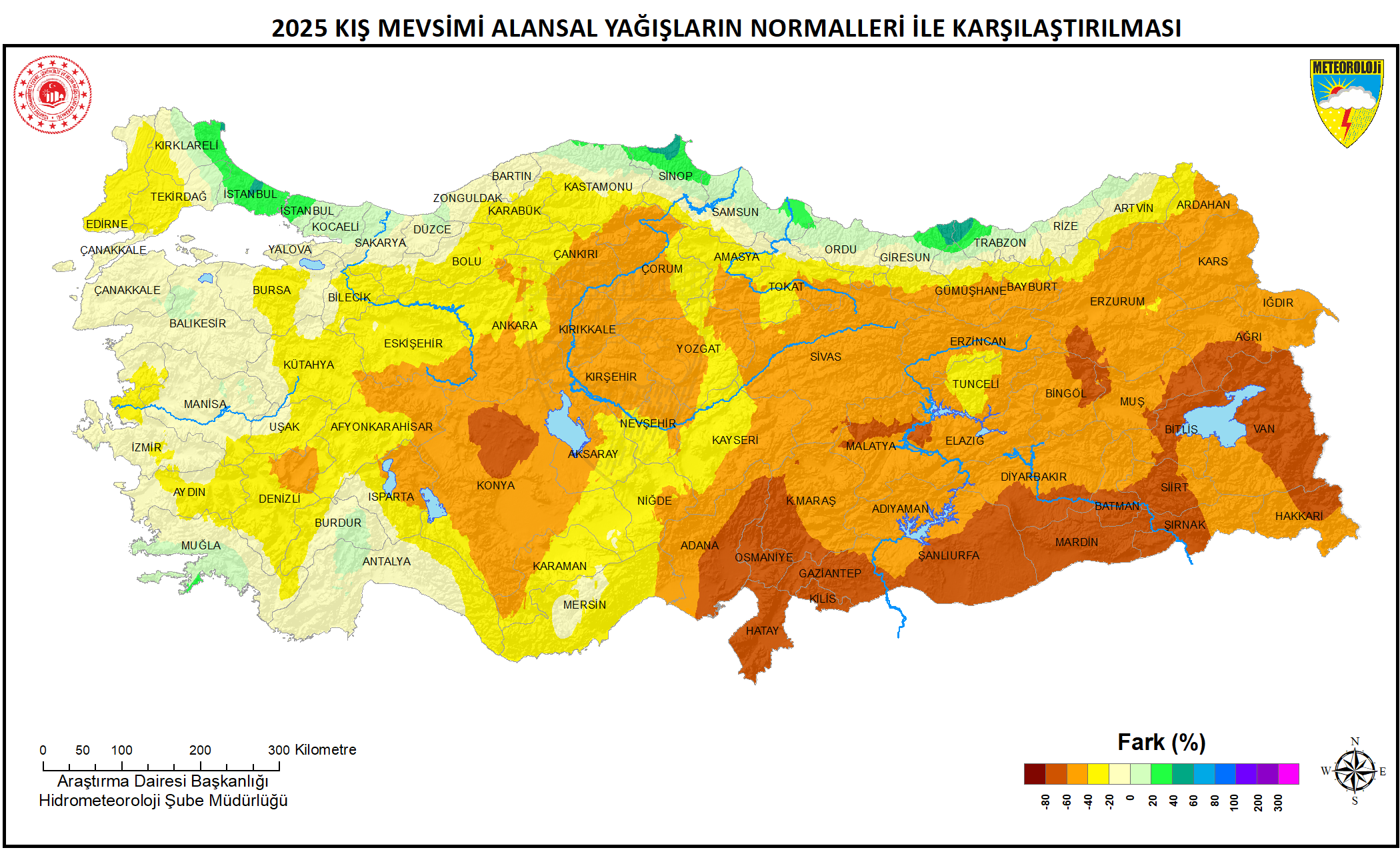 Dönem Yağışlarının Normalleri ile Mukayesesi Haritası